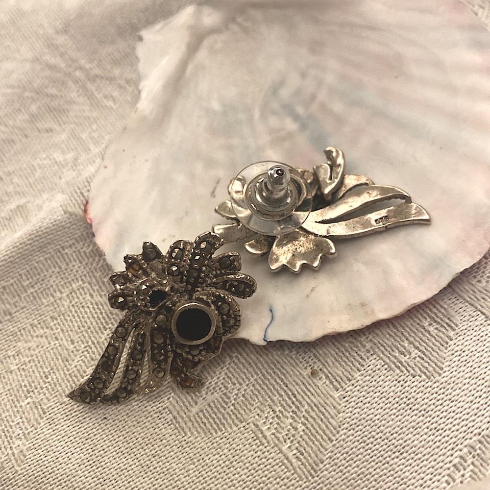 Sterling Silver and Marcasite vintage, beautiful earrings look like wings 925 - Picture 2 of 4